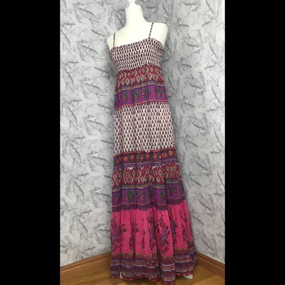 Cerulean Boho Floral Spaghetti Strap Maxi Dress - Picture 1 of 8